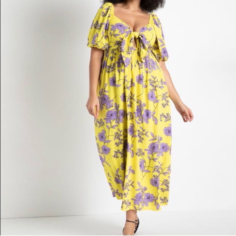 Eloquii Yellow and Purple Floral maxi  Dress size 14